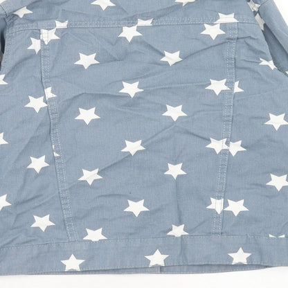 Brand and care label for Threads girls’ blue geometric cotton basic jacket jacket, size 9-10, years button - star