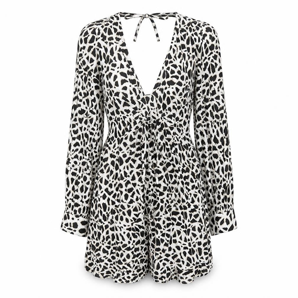 Zara Womens White Geometric Viscose Playsuit One-Piece Size S Button