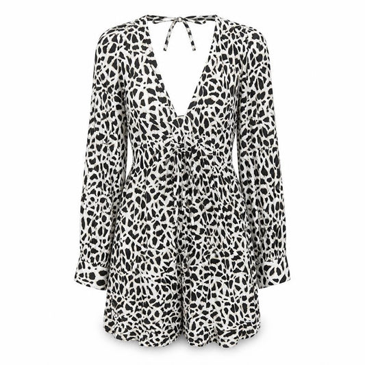 Zara Womens White Geometric Viscose Playsuit One-Piece Size S Button