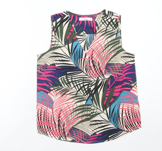 Loststock Womens Multicoloured Geometric Polyester Basic Tank Size S V-Neck