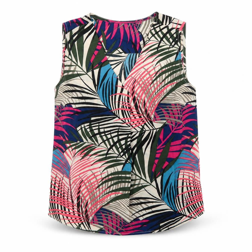 Loststock Womens Multicoloured Geometric Polyester Basic Tank Size S V-Neck