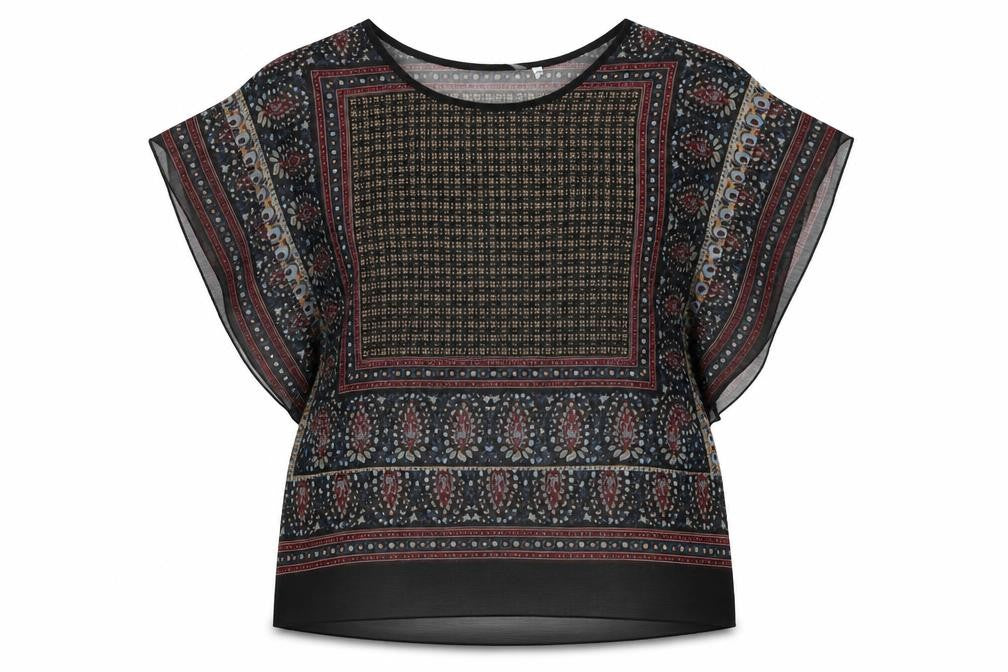 New Look Womens Multicoloured Geometric Polyester Basic Blouse Size 6 Round Neck