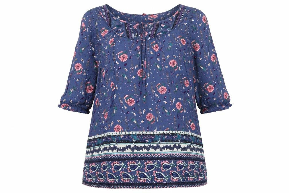 H&M Womens Blue Geometric Viscose A-Line Size 10 Round Neck Pullover