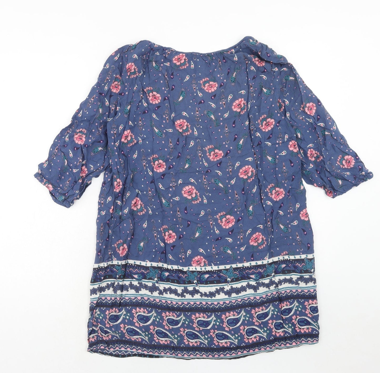 H&M Womens Blue Geometric Viscose A-Line Size 10 Round Neck Pullover
