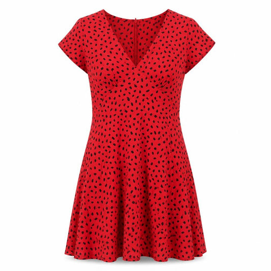 Motel Rocks Womens Red Geometric Viscose A-Line Size XS V-Neck Zip
