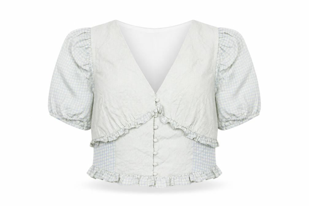 The Frolic Womens Blue Check Polyester Basic Blouse Size 10 V-Neck