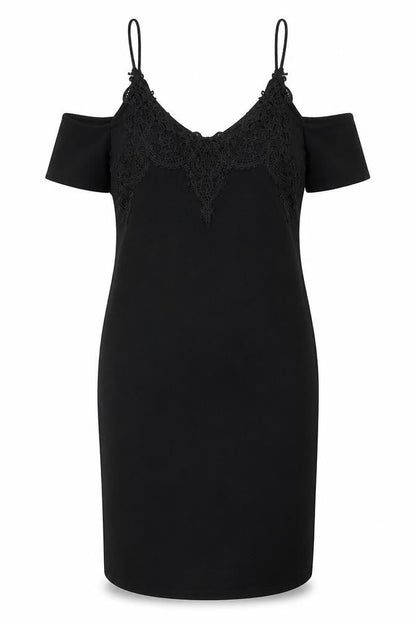 Miss Selfridge Womens Black Polyester Shift Size 8 V-Neck Pullover - Lace Detail, Cold Shoulder