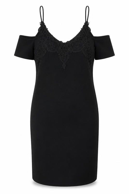Miss Selfridge Womens Black Polyester Shift Size 8 V-Neck Pullover - Lace Detail, Cold Shoulder