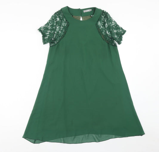 Love Womens Green Polyester Trapeze & Swing Size S Round Neck Button