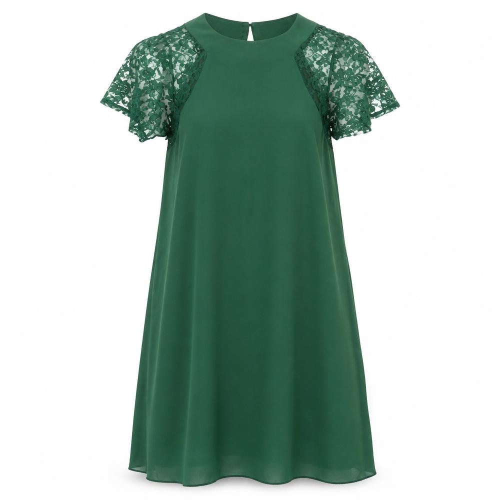 Love Womens Green Polyester Trapeze & Swing Size S Round Neck Button
