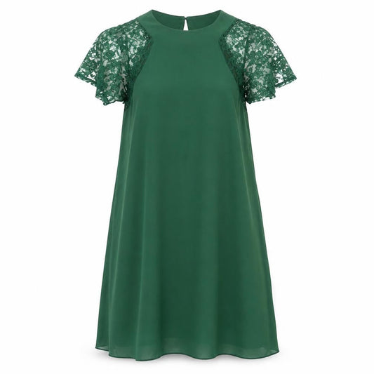 Love Womens Green Polyester Trapeze & Swing Size S Round Neck Button