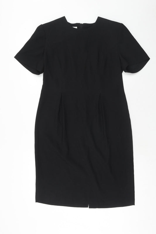 Leslie Fay Womens Black Polyester A-Line Size 12 Round Neck Zip