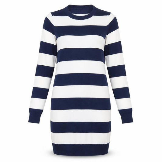 Capsule Womens Blue Striped Viscose Jumper Dress Size 8 Round Neck Pullover - Size 8-10