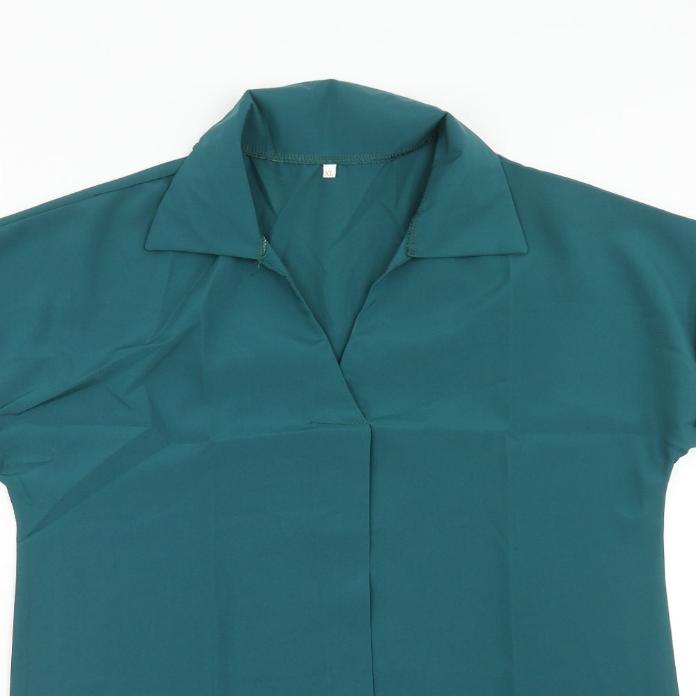 Preworn Womens Green Polyester Basic Blouse Size XL Collared