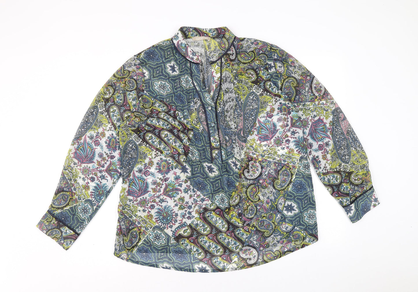 Daxon Womens Multicoloured Geometric Polyester Basic Blouse Size 16 V-Neck