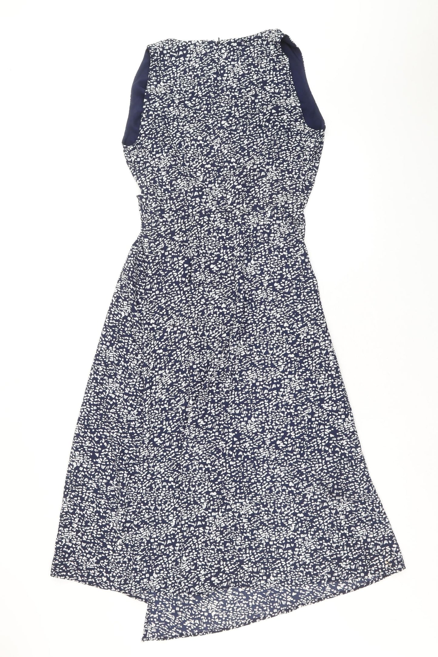 Warehouse Womens Blue Geometric Polyester Fit & Flare Size 8 V-Neck Zip