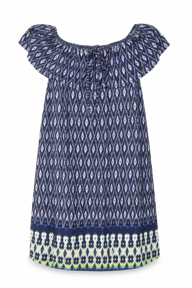 George Womens Blue Geometric Viscose A-Line Size 10 Off the Shoulder Pullover