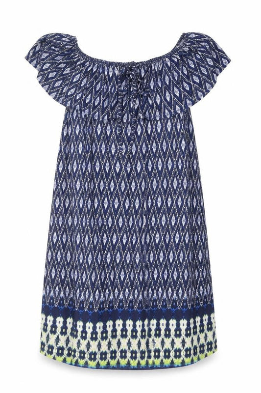 George Womens Blue Geometric Viscose A-Line Size 10 Off the Shoulder Pullover