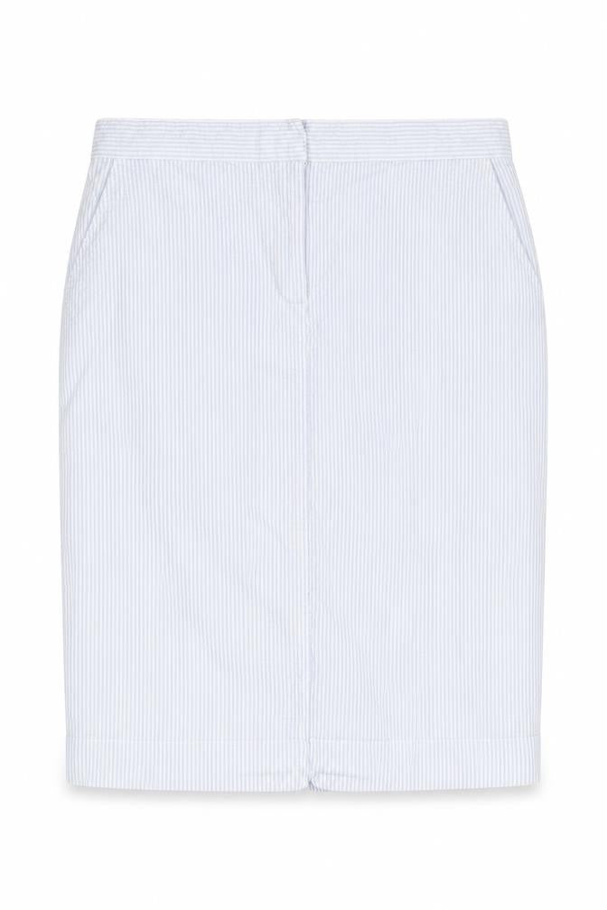 Bonmarché Womens Blue Striped Cotton Straight & Pencil Skirt Size 12 Zip