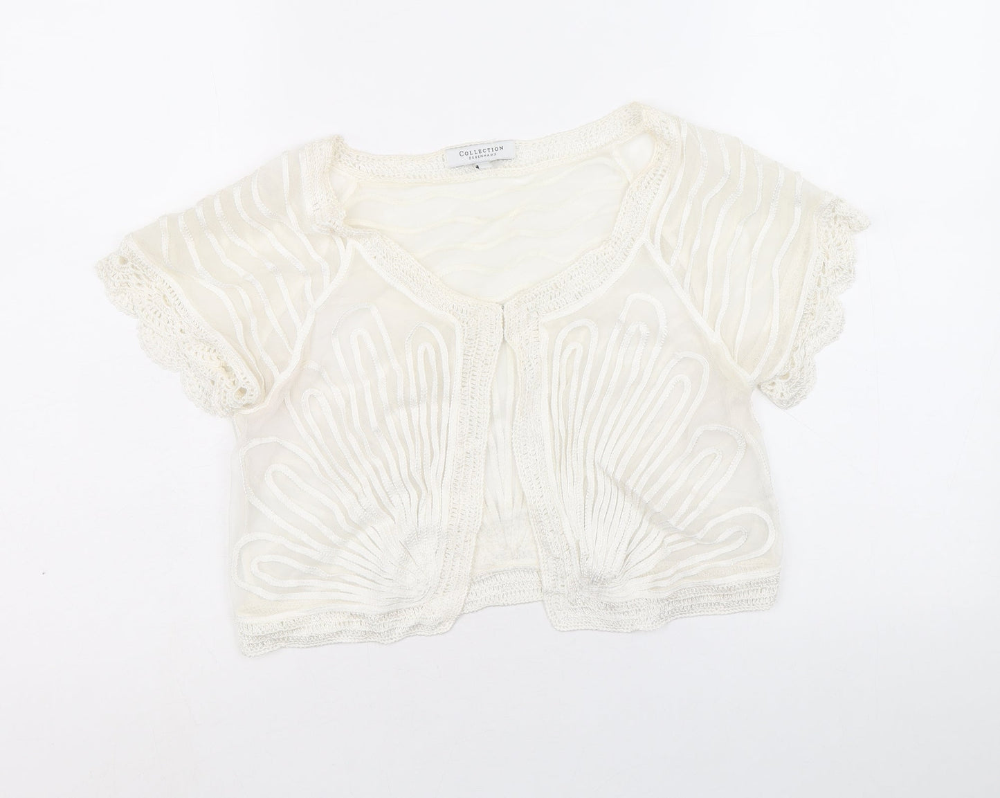 Debenhams Womens Ivory Geometric Polyacrylate Fibre Basic Blouse Size 12 Round Neck