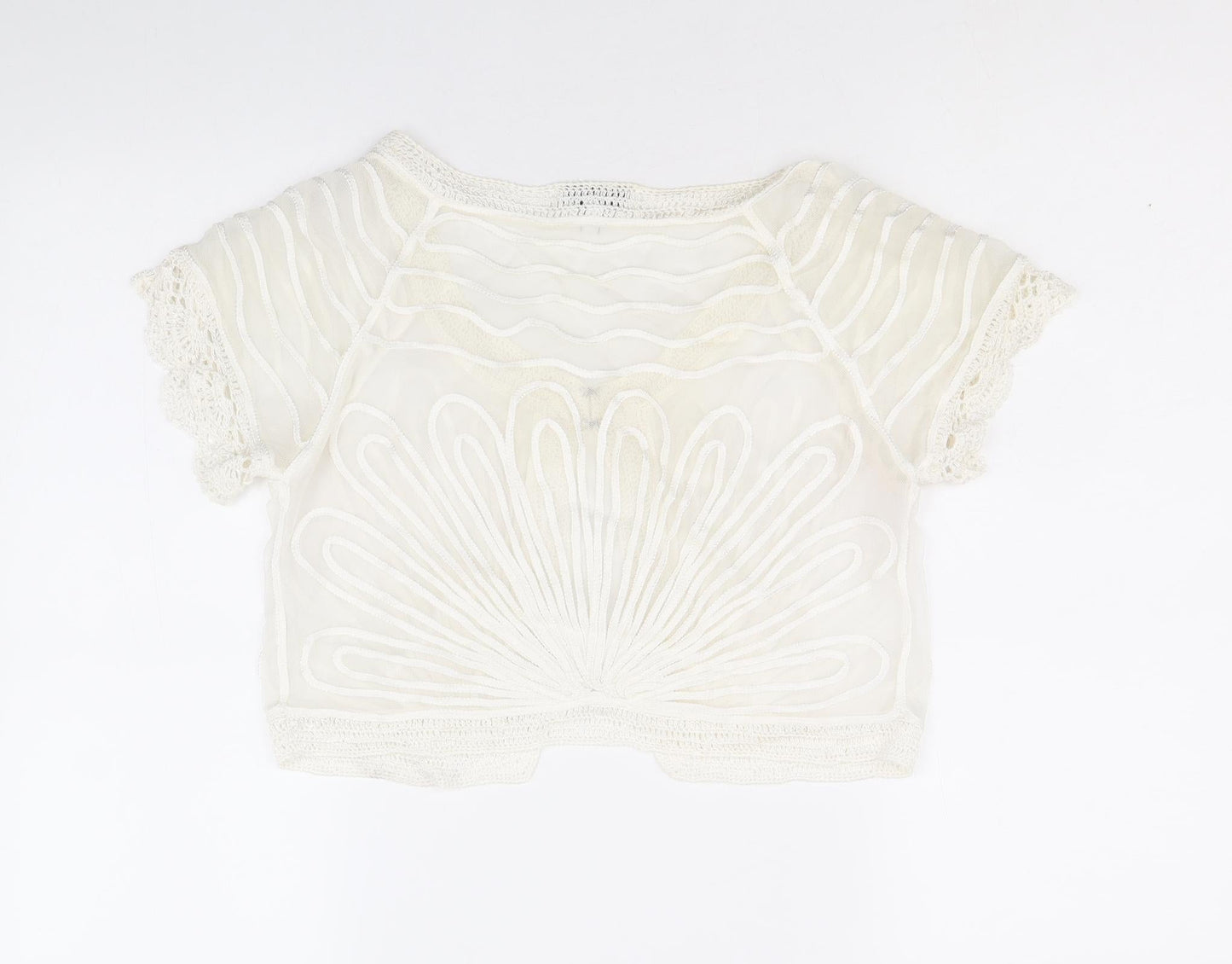 Debenhams Womens Ivory Geometric Polyacrylate Fibre Basic Blouse Size 12 Round Neck