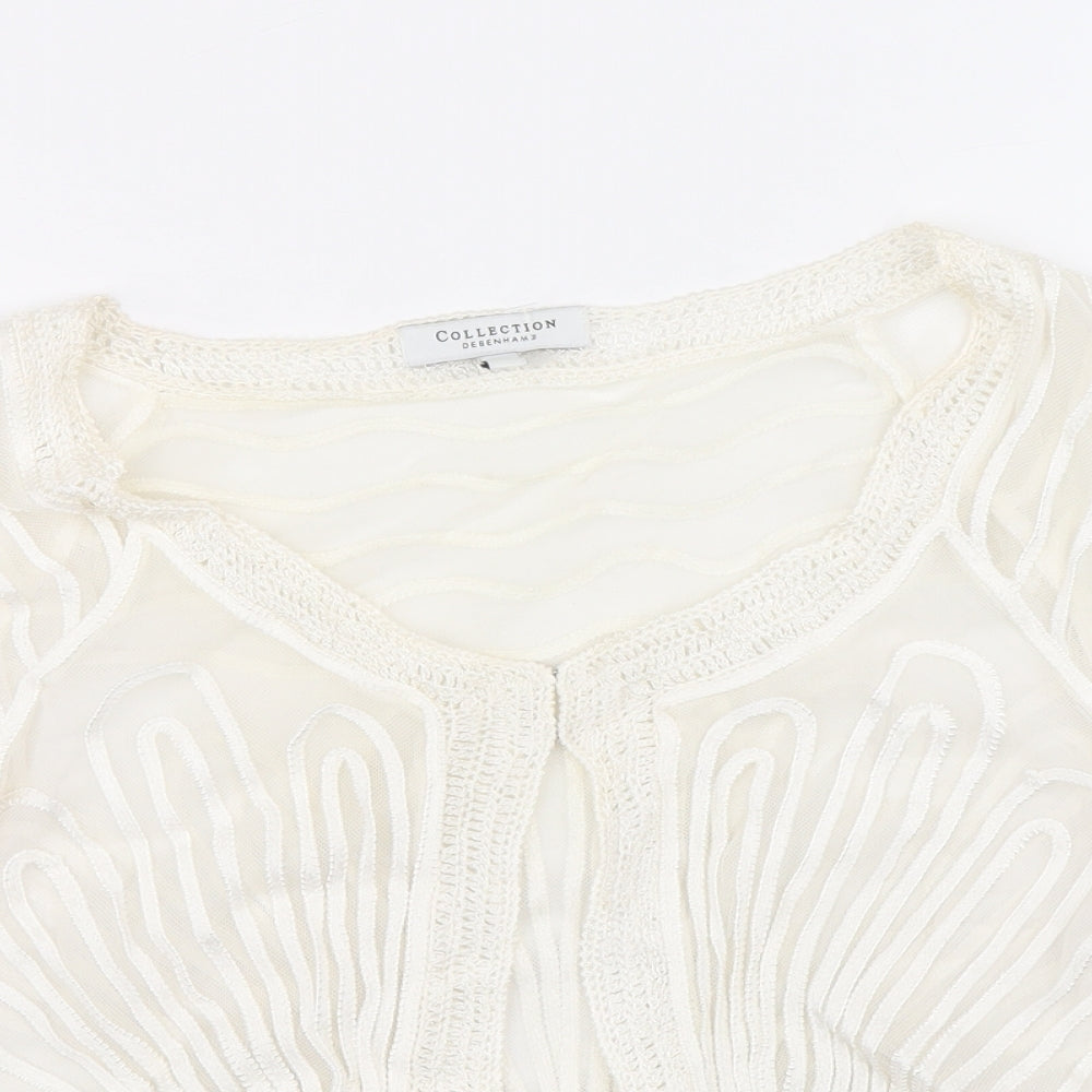 Debenhams Womens Ivory Geometric Polyacrylate Fibre Basic Blouse Size 12 Round Neck