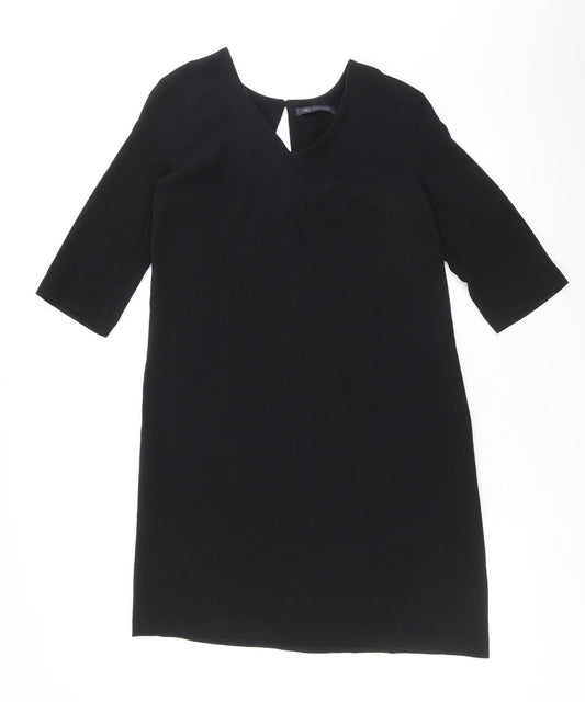 Marks and Spencer Womens Black Polyester A-Line Size 12 Round Neck Button