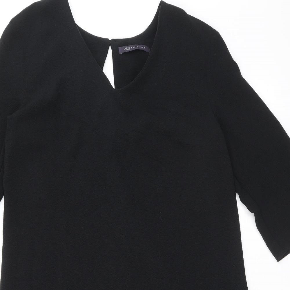 Marks and Spencer Womens Black Polyester A-Line Size 12 Round Neck Button