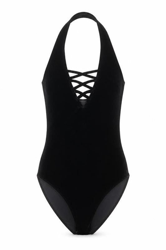 Miss Selfridge Womens Black Polyester Bodysuit One-Piece Size 6 Snap - Lattice Neck Detail