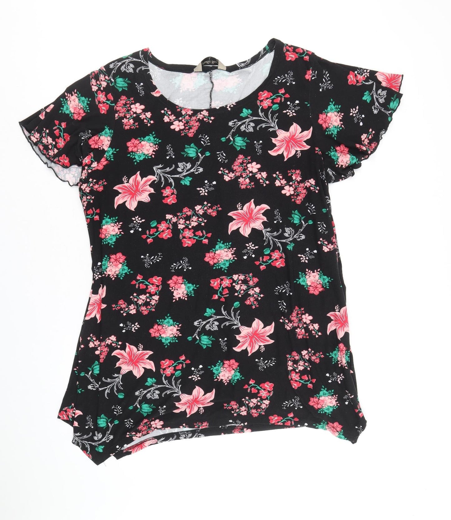 Poetic Soul Womens Black Floral Viscose Basic Blouse Size L Round Neck