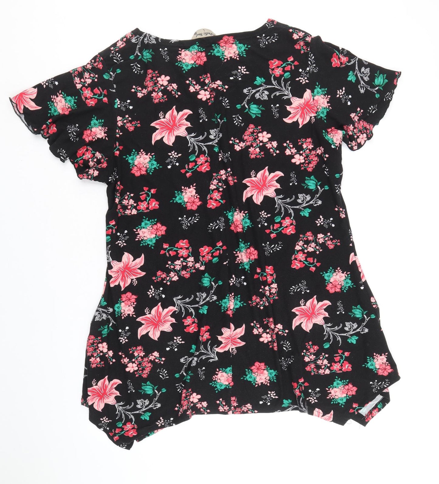 Poetic Soul Womens Black Floral Viscose Basic Blouse Size L Round Neck