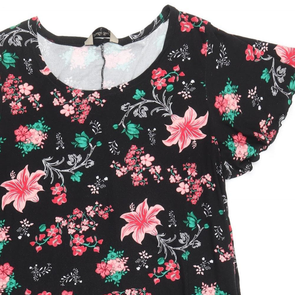 Poetic Soul Womens Black Floral Viscose Basic Blouse Size L Round Neck