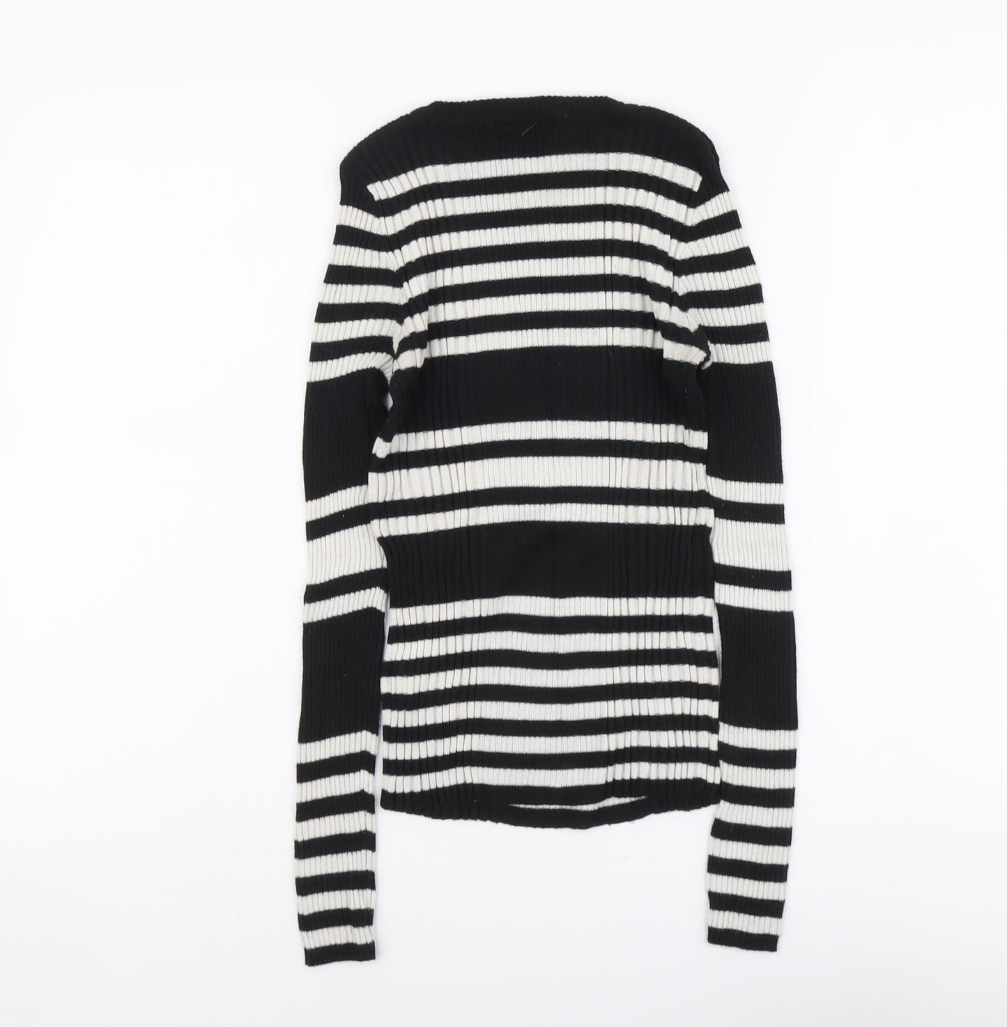 Atmosphere Womens Black Round Neck Striped Nylon Pullover Jumper Size 10