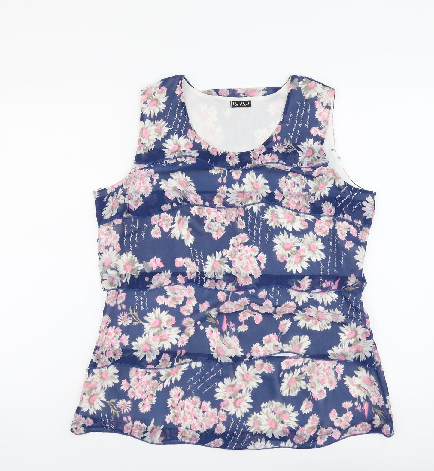 Touch Womens Blue Floral Cotton Basic Tank Size 16 Scoop Neck