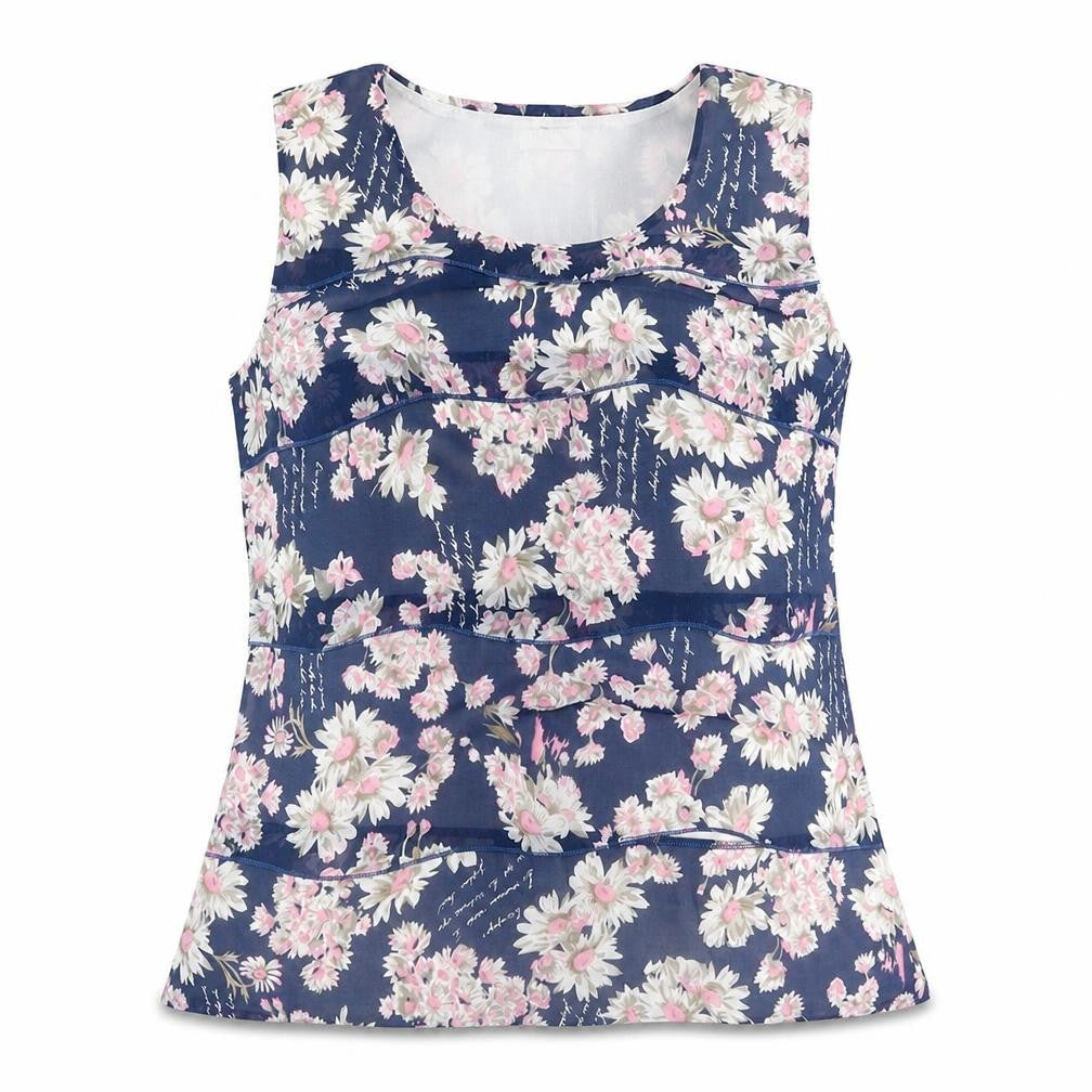 Touch Womens Blue Floral Cotton Basic Tank Size 16 Scoop Neck