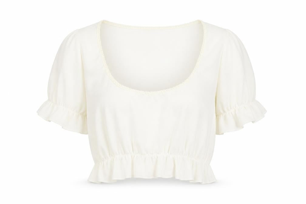 PRETTYLITTLETHING Womens Ivory Polyester Cropped Blouse Size 4 Scoop Neck