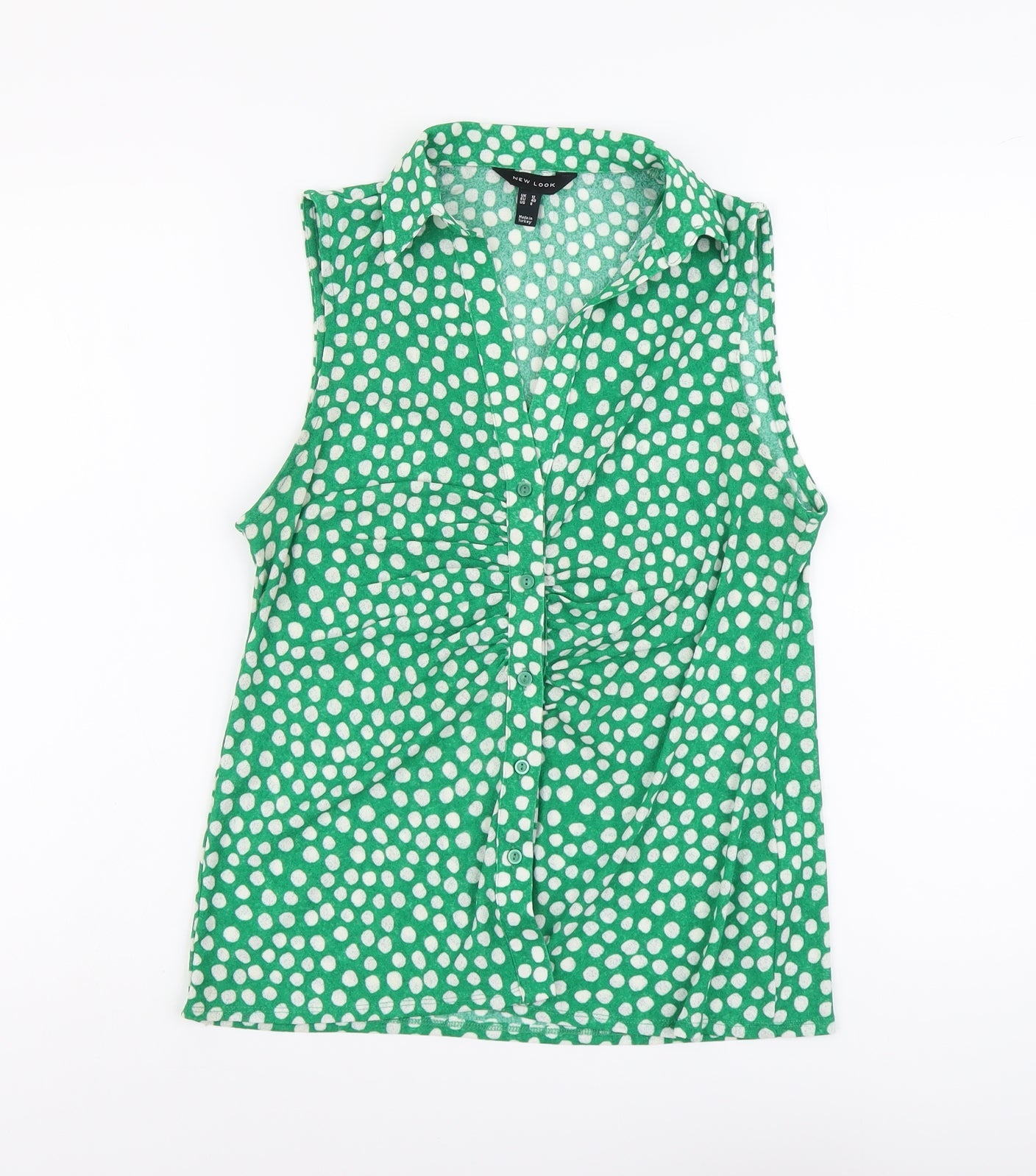 New Look Womens Green Geometric Polyester Basic Button-Up Size 12 Collared