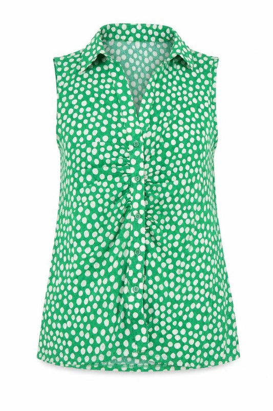 New Look Womens Green Geometric Polyester Basic Button-Up Size 12 Collared