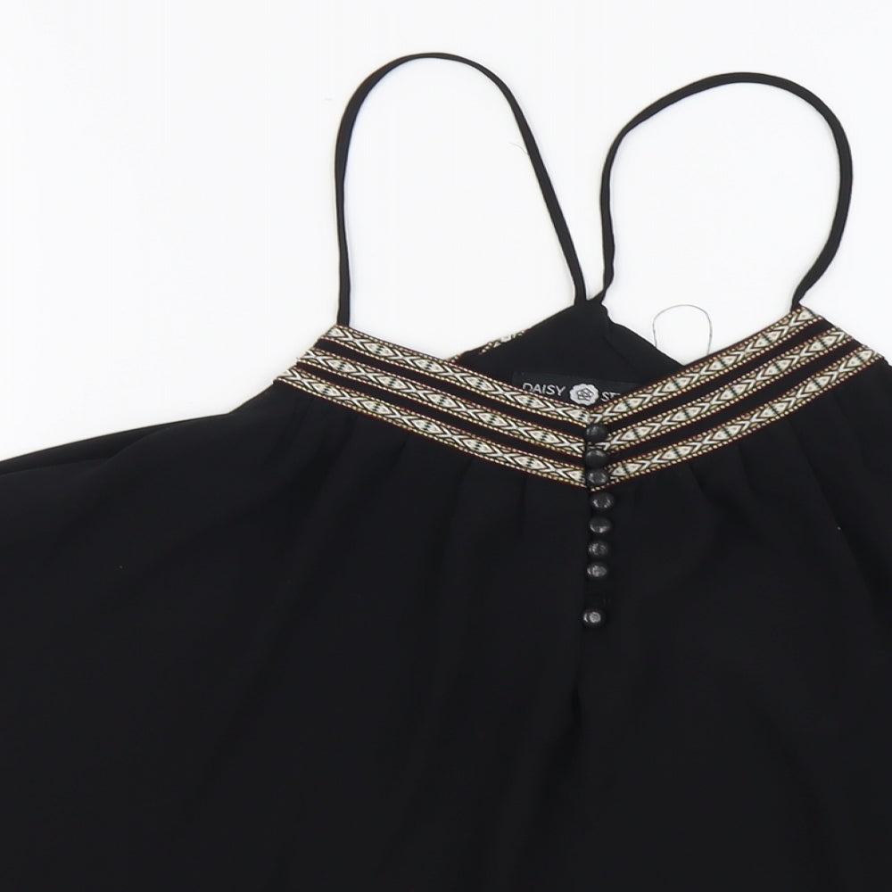 Daisy Street Womens Black Polyester Basic Blouse Size L V-Neck