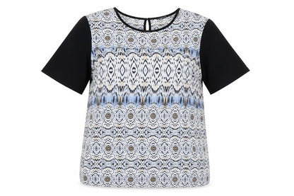Autograph Womens Black Geometric Polyester Basic T-Shirt Size 12 Round Neck