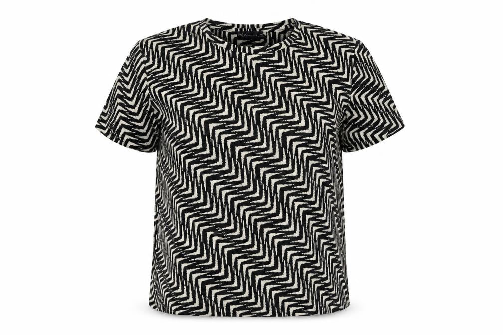 Marks & Spencer Womens Black Geometric Polyester Basic T-Shirt Size 8 Round Neck