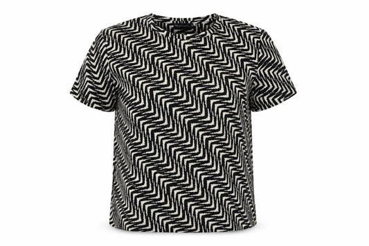 Marks and Spencer Womens Black Geometric Polyester Basic T-Shirt Size 8 Round Neck