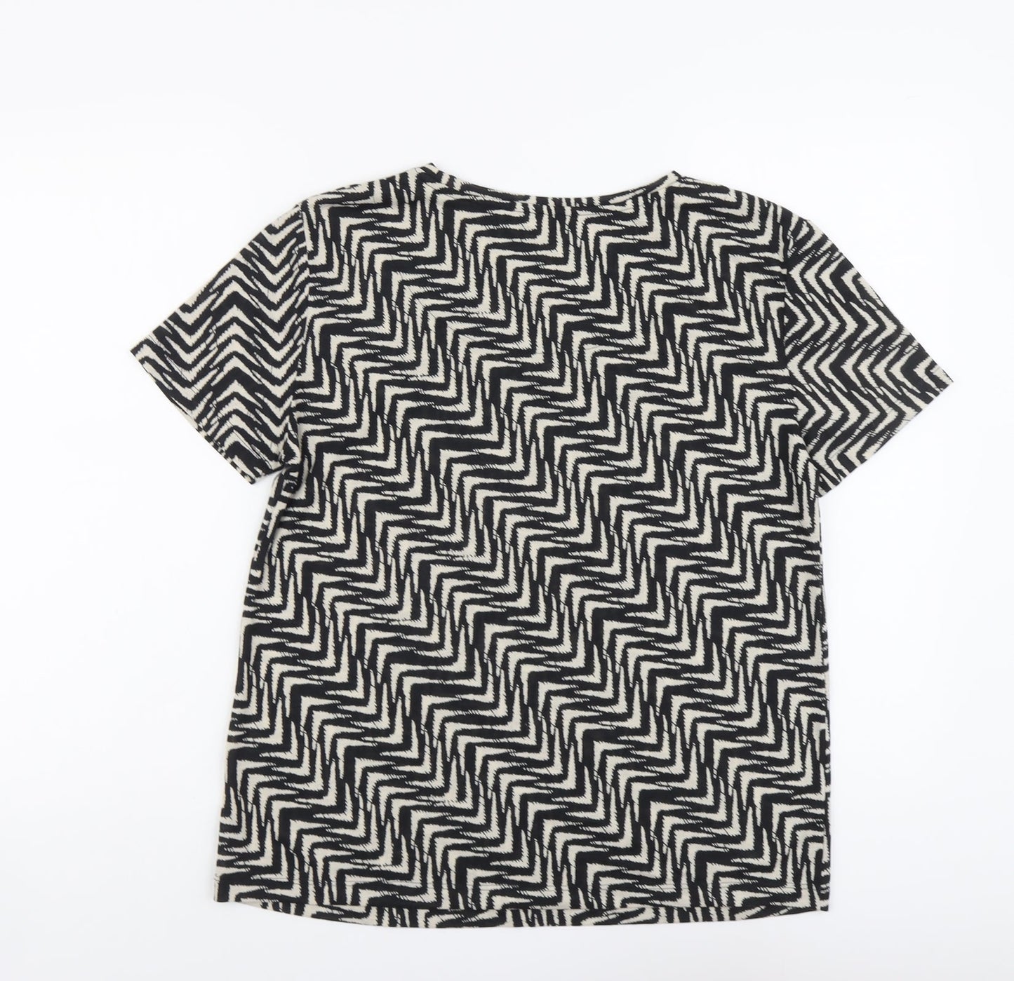 Marks and Spencer Womens Black Geometric Polyester Basic T-Shirt Size 8 Round Neck