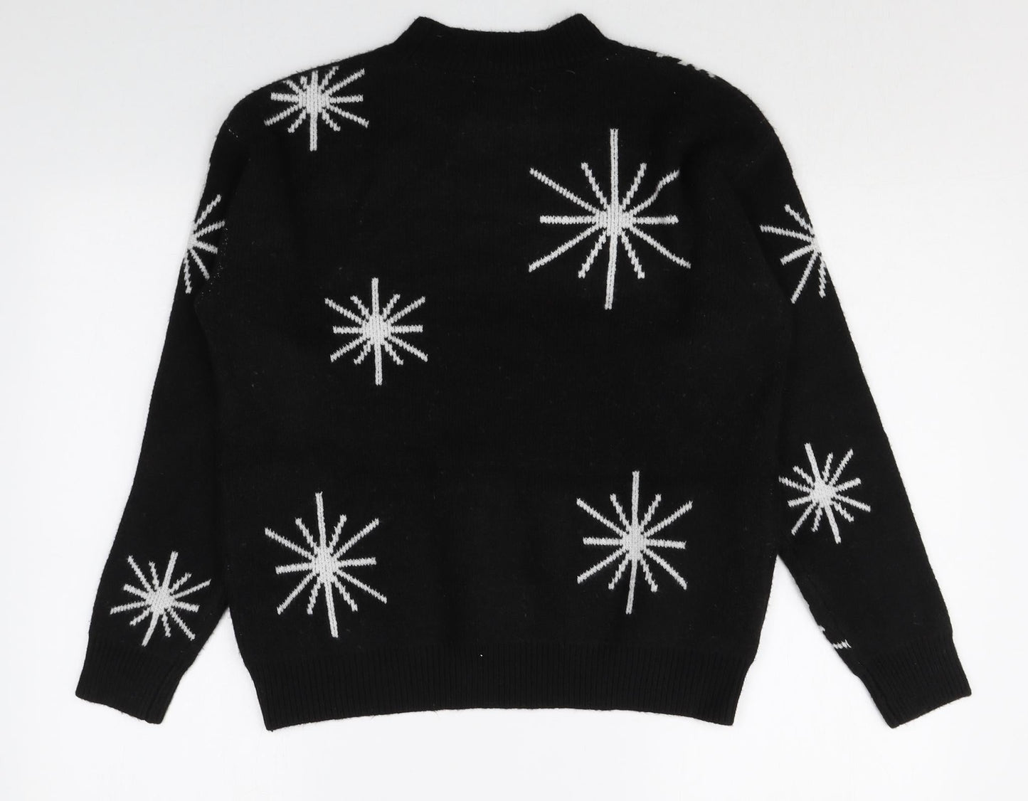 Marks and Spencer Womens Black Round Neck Geometric Polyester Pullover Jumper Size S