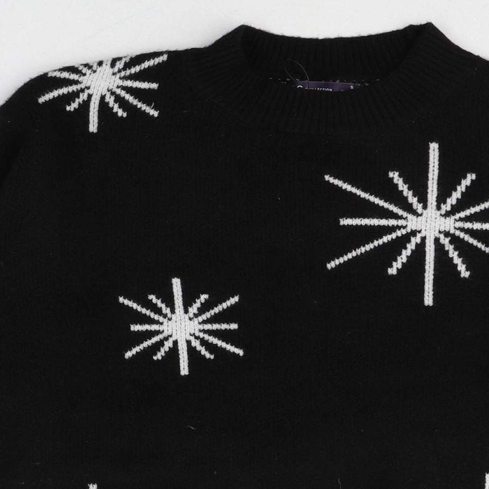 Marks and Spencer Womens Black Round Neck Geometric Polyester Pullover Jumper Size S