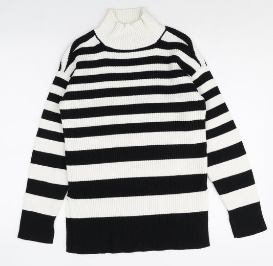 Marks and Spencer Womens Multicoloured Mock Neck Striped Cotton Pullover Jumper Size XS