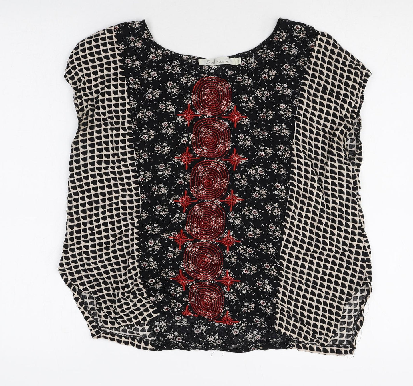 Solitaire Womens Multicoloured Geometric Polyester Basic Blouse Size L Scoop Neck