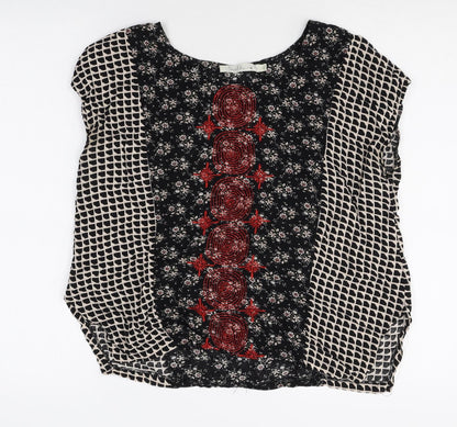 Solitaire Womens Multicoloured Geometric Polyester Basic Blouse Size L Scoop Neck