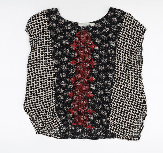 Solitaire Womens Multicoloured Geometric Polyester Basic Blouse Size L Scoop Neck