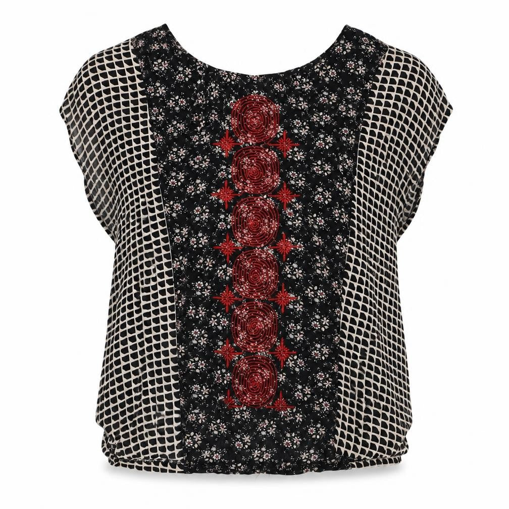 Solitaire Womens Multicoloured Geometric Polyester Basic Blouse Size L Scoop Neck